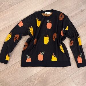 LOFT Black Sweater with Fruit Motif